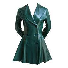 Azzedine Alaia Emerald Green Leather Coat With Peplum At 1stdibs Green Leather Jacket Outfit Clothes Design Clothes