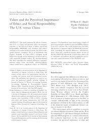 Pdf Values And The Perceived Importance Of Ethics And Social Responsibility The U S Versus China