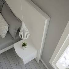 Tête de lit moderne avec laque blanche et revêtement chêne gris. Ensemble Tete De Lit 160 Cm 2 Chevets Blanc Mat Kazed