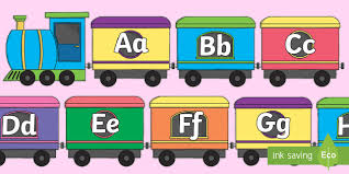 Printable alphabet frieze featuring pictures and words for each letter of the. A Z Alphabet On Trains