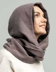 Organic Cotton Gray Hood Unisex, Gauze Muslin, Cowl Scarf Men, Cowl Shrug  Men, Burningman, Festival Head Scarf, Convertible Scarf, Hooded