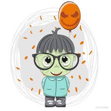 Cute Baby Boy Holding Balloon Halloween Cartoon Hand Drawn By Chris Olivier