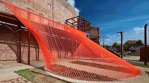 Behin Ha Builds Temporary Shade Installation In Ohio Using Scrap Mesh Fabric Ohio Architecten Design