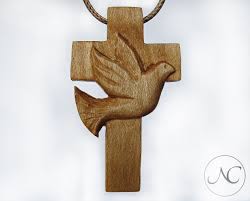 Dove Of Peace Wood Necklace Dove On Cross Pendant Holy Spirit Cross Christian Jewelry First Communion Baptism Easter Gift Orthodox Gift Rustic Gift Wooden Cross Staining Wood