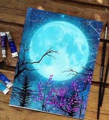 Celestial Art Painting Blue Moon Painting Moon Print Moon Etsy Moon Artwork Moon Painting Celestial Art