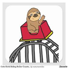 Cute Sloth Riding Roller Coaster Cartoon Square Sticker Zazzle Com Cute Sloth Sloth Cool Pets