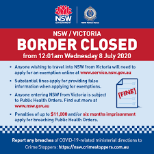 Nsw reintroduces tougher restrictions for pubs following virus outbreak. Nsw Police Force On Twitter Exemptions For Those Wishing To Cross The Border From Victoria To Nsw Are Available Online Via The Servicensw Website Find Out More Https T Co Lvlzdiuuff Https T Co Pbjyknt8ok