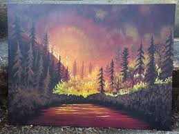 Wildfire Lake Forest Fire Wildland Firefighter Ooak Original Hand Painted Acrylic Painting 16x12 Inch Canvas W Lake Painting Forest Painting Wall Art Gift