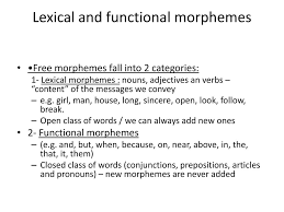 A functional morpheme (as opposed to a content morpheme) is a morpheme which simply modifies the meaning of a word, rather than supplying the root meaning. Chapter 6 Morphology Ppt Download