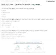 Weather trivia questions & answers : Quiz Worksheet Preparing For Weather Emergencies Study Com