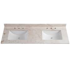 Vanity tops are sized to match the typical stock sizes of bathroom vanity cabinets, with a slight overhang at the front and sides. Home Decorators Collection 61 In W X 22 In D Stone Effects Double Vanity Top In Dune With White Sinks Se6122r Dn The Home Depot