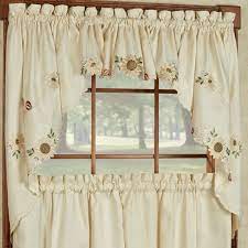 Product title 1 pc solid orange scarf valance soft sheer voile win. Sunflower Cream Embroidered Kitchen Curtains 38 Swag Pair Walmart Com Walmart Com