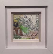 Two of my mixed media collage art pieces framed in cute 6 x 6 double matted  frames 💕. Will be available @scatteredartists in May! Watch for details