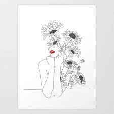 Black And White Line Art Sunflower Drawing Minimal Line Art Girl With Sunflowers Art Print By Nadja1 Society6 Sunflower Art Print Sunflower Art Line Art Drawings