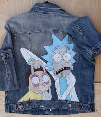 Rick And Morty Hand Painted Jacket Upcycled Vintage Denim Jacket Painted Denim Diy Jacket Painted Jacket