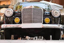 Close Up Of Front Headlight Of Black Vintage Car Vintage Cars Car Retro Cars