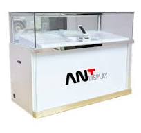 White Color Mobile Phone Counter with Hinged door Cell Phone Glass Cabinet  | Display Stand
