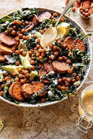 Kale Caesar Salad With Sweet Potatoes And Crispy Chickpeas Half Baked Harvest Recipe Salad With Sweet Potato Crispy Chickpeas Kale Caesar Salad