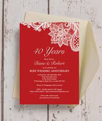 Red Lace Inspired 40th Ruby Wedding Anniversary Invitation Ruby Wedding Anniversary Wedding Anniversary Invitations 40th Wedding Anniversary Party Ideas