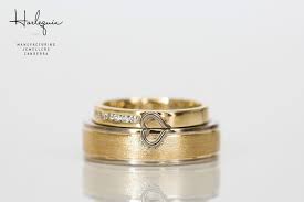 Two Tone White And Yellow Gold Wedding Ring Set With Half A Heart On Each Ring Hand Heart Wedding Rings Yellow Gold Wedding Ring Sets Wedding Rings Sets Gold