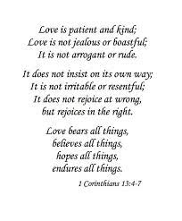 Love is not jealous or boastful or proud or rude. 1 Corinthians 13 4 7