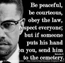 Be peaceful, be courteous, obey the law, respect everyone; but if someone  puts his hand on you, send him to the cemetery. ~Malcolm X | Share Inspire  Quotes