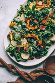 Harvest Moon Kale Caesar Salad With Creamy Maple Mustard Dressing Will Frolic For Food Kale Caesar Salad Delicata Squash Recipe Caesar Salad Recipe