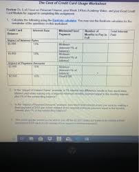 It only takes a few easy steps to apply for the academy credit card. The Cost Of Credit Card Usage Worksheet Review Ch 5 Chegg Com