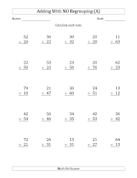 The 2 Digit Plus 2 Digit Addition With No Regrouping A Math Worksheet From Math Fact Worksheets Math Addition Worksheets Addition With Regrouping Worksheets