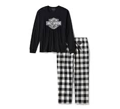 Harley-Davidson Men's Bar & Shield Buffalo Check Pajama Set Long Sleeve Shirt, Harley Black - Large