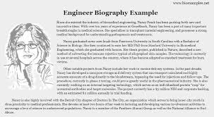 Self Biography Examples For Work Engineer Bio Example Example Of Biography Biography Template Biography