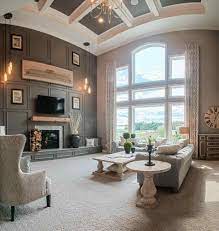 Barrel Coffered Ceiling Also Interesting Lights Near Fireplace Large Wall Decor Living Room Family Room Design False Ceiling Living Room