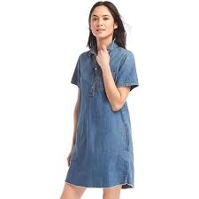 Gap Women Denim Popover Shirtdress 70 Liked On Polyvore Featuring Dresses Dark Indigo Tall Long Denim Long Denim Shirt Dress Denim Women Clothes Design