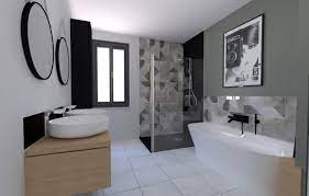 Meuble salle de bains keria noir au meilleur prix. Salle De Bain Design Carreaux Decor Dans La Douche Receveur Noir Narbonne Idee Salle De Bain Amenagement Salle De Bain Idees Salle De Bain