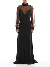 Abito a maniche lunghe con scollo a v e colletto a camicia. Be Blumarine Abito Lungo Con Maniche In Tulle A Pois Abiti Da Sera 8439140