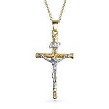 Gold jesus cross necklace mens. Christian Religious Jesus Inri Crucifix Cross Pendant Necklace For Men For Women Two Tone 18k Gold Silver Plated Brass Walmart Canada