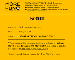 This page contains a national calendar of all 2018 bank holidays for india. Notice We Are Having A Day Off On 1st Morefun Malaysia Facebook