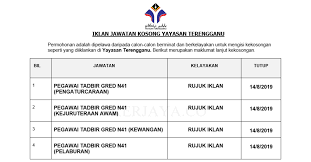 Jawatan kosong 2019 terkini ok? Jawatan Kosong Terkini Yayasan Terengganu Yt Pegawai Tadbir Kerja Kosong Kerajaan Swasta