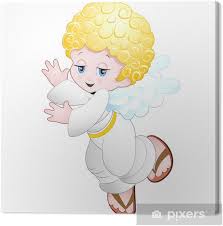 A closeup shot of a cute cartoon angel figurine on a white surface. Leinwandbild Angelo Angioletto Bambino Baby Angel Cartoon Vektor Pixers Wir Leben Um Zu Verandern