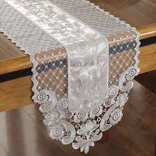 Elegant White Gray Embroidery Table Runner Little Tailor Studio Lace Table Runners Lace Table Table Runners