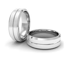 Simple Platinum Wedding Ring With A V Groove And Matt Effect