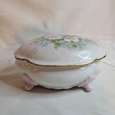 Vintage floral oval porcelain Trinket Box