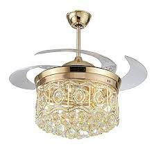 Lighting Groups 42 Retractable Crystal Ceiling Fans With Light Remote Control 4 Invisible Clear Abs Blades Dining Fan Light Ceiling Fan Chandelier Ceiling Fan
