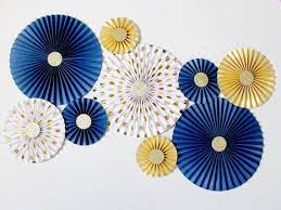 Wedding Backdrop Paper Rosettes Pinwheel Backdrop Paper Fans Navy Wedding Decoratio Paper Fan Decorations Gold Bridal Shower Decorations Paper Rosettes