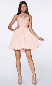 Cinderella Divine Cd0141 Beaded Lace Halter Neck Chiffon Cocktail Dress In 2020 Pink Dress Short Blush Prom Dress Pretty Quinceanera Dresses