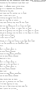 Love Song Lyrics For Paradise By The Dashboard Light Meat Loaf With Chords For Ukulele Guitar Ba Lyrics And Chords Guitar Chords And Lyrics Easy Guitar Songs
