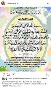 Berita itu dimaklumkan oleh chef wan sendiri menerusi posting terbaru di akaun. Bekas Isteri Chef Wan Meninggal Dunia