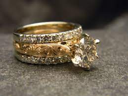 14k Yellow Gold Hand Engraved Custom Cathedral Ring With 1 2 06ct Round Diamond And 2 50c Hand Engraved Engagement Rings Fashion Rings Western Wedding Rings