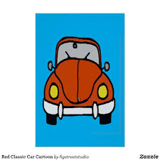 Red Classic Car Cartoon Poster Auto Cartoon Retro Poster Poster