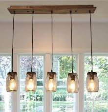 Linear Mason Jar Chandelier 5 Lights Rustic Kitchen Lighting Chandelier Decor Farmhouse Table Lighting